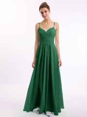 Abito in chiffon con spalline sottili e scollo a cuore Verde Scuro