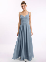 Abito in chiffon con spalline sottili e scollo a cuore Azzurro Polvere