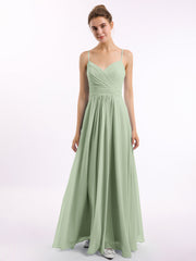 Abito in chiffon con spalline sottili e scollo a cuore Salvia Polvere