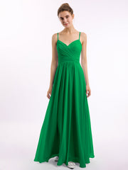 Abito in chiffon con spalline sottili e scollo a cuore Smeraldo