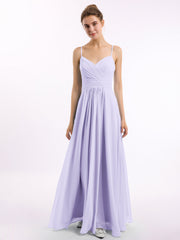 Abito in chiffon con spalline sottili e scollo a cuore Lilla