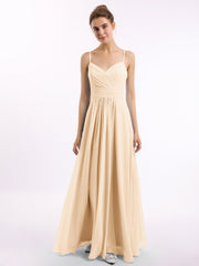 Abito in chiffon con spalline sottili e scollo a cuore Pesca