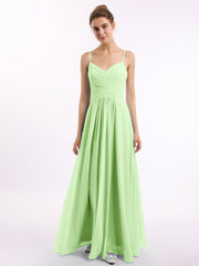 Abito in chiffon con spalline sottili e scollo a cuore Salvia
