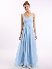 Abito in chiffon con spalline sottili e scollo a cuore Blu Cielo