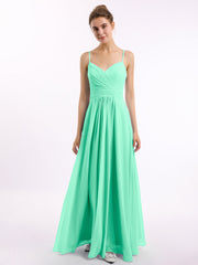 Abito in chiffon con spalline sottili e scollo a cuore Turchese