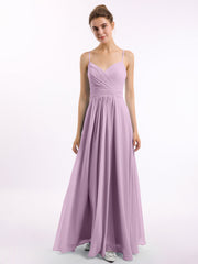 Abito in chiffon con spalline sottili e scollo a cuore Glicine
