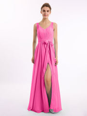 Abito in chiffon con scollo a V fascia a fiocco e spacco Azalea
