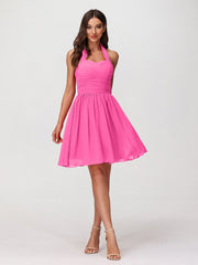 Abito corto in chiffon con scollo all'americana e cuore Azalea