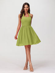 Abito corto in chiffon con scollo all'americana e cuore Trifoglio