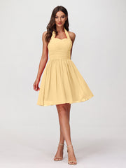 Abito corto in chiffon con scollo all'americana e cuore Oro
