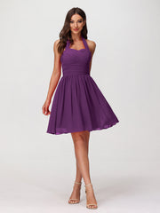 Abito corto in chiffon con scollo all'americana e cuore Viola