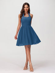 Abito corto in chiffon con scollo all'americana e cuore Blu Inchiostro