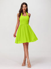 Abito corto in chiffon con scollo all'americana e cuore Verde Lime