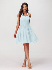 Abito corto in chiffon con scollo all'americana e cuore Nebbia