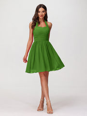 Abito corto in chiffon con scollo all'americana e cuore Muschio