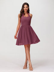 Abito corto in chiffon con scollo all'americana e cuore Gelso