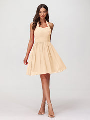Abito corto in chiffon con scollo all'americana e cuore Pesca
