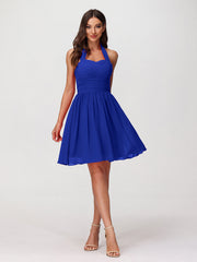 Abito corto in chiffon con scollo all'americana e cuore Blu Royal
