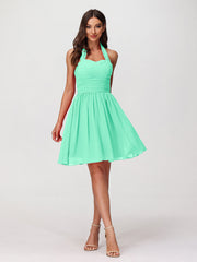 Abito corto in chiffon con scollo all'americana e cuore Turchese