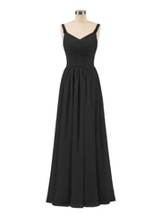 Abito lungo con spalline e corpino in chiffon a pieghe Nero