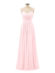 Abito lungo con spalline e corpino in chiffon a pieghe Rosa Cipria