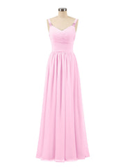 Abito lungo con spalline e corpino in chiffon a pieghe Rosa Bonbon