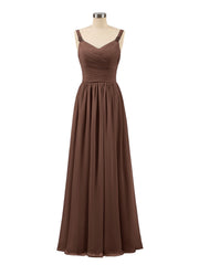 Abito lungo con spalline e corpino in chiffon a pieghe Cioccolato