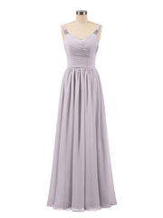 Abito lungo con spalline e corpino in chiffon a pieghe Crepuscolo