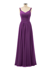 Abito lungo con spalline e corpino in chiffon a pieghe Viola