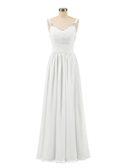 Abito lungo con spalline e corpino in chiffon a pieghe Avorio