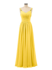 Abito lungo con spalline e corpino in chiffon a pieghe Calendula