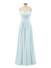Abito lungo con spalline e corpino in chiffon a pieghe Nebbia