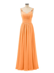 Abito lungo con spalline e corpino in chiffon a pieghe Arancio