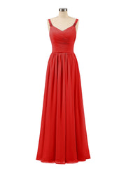 Abito lungo con spalline e corpino in chiffon a pieghe Rosso