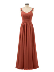 Abito lungo con spalline e corpino in chiffon a pieghe Ruggine