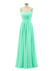 Abito lungo con spalline e corpino in chiffon a pieghe Turchese