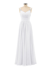 Abito lungo con spalline e corpino in chiffon a pieghe Bianco