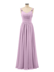 Abito lungo con spalline e corpino in chiffon a pieghe Prugna