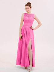 Abito in Pizzo e Chiffon Scollo Illusion con Spacco Azalea