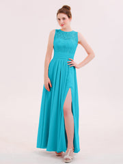 Abito in Pizzo e Chiffon Scollo Illusion con Spacco Giada