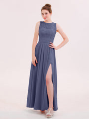 Abito in Pizzo e Chiffon Scollo Illusion con Spacco Tempesta
