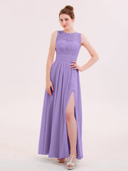 Abito in Pizzo e Chiffon Scollo Illusion con Spacco Tahiti