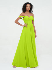 Abito Impero Spalle Scoperte con Scollo a Cuore Verde Lime