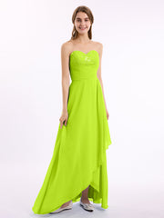 Abito Lungo Senza Spalline Scollo a Cuore con Perline Verde Lime