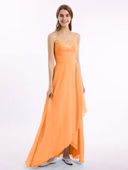 Abito Lungo Senza Spalline Scollo a Cuore con Perline Arancio