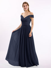 Abito in chiffon con corpetto in pizzo e maniche a cuffia Blu Scuro