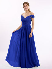 Abito in chiffon con corpetto in pizzo e maniche a cuffia Blu Royal