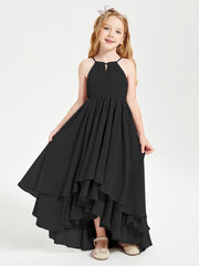 Abiti Damigella Junior In Chiffon Gonna Asimmetrica A Cascata Nero