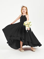 Abiti Damigella Junior In Chiffon Gonna Asimmetrica A Cascata Nero
