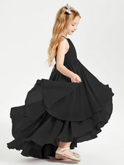 Abiti Damigella Junior In Chiffon Gonna Asimmetrica A Cascata Nero